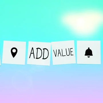 Conceptual caption Add Value. Concept meaning an improvement or addition to 스톡 사진
