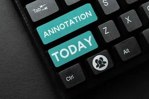 Conceptual caption Annotation. Business concept note added by way of comment or Stock Photos