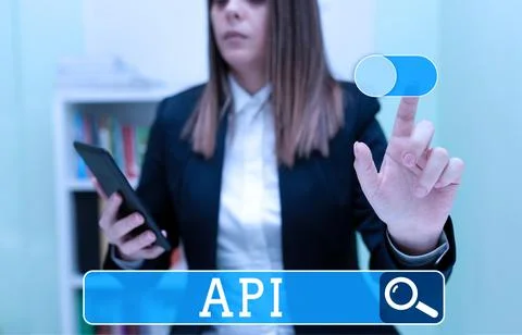 Conceptual caption Api. Business showcase set of routines, protocols, and tools Foto stock