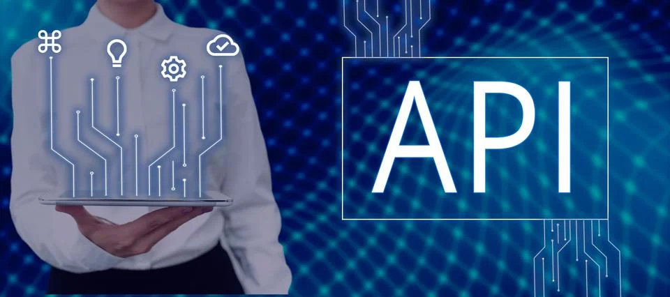 Conceptual caption Api. Internet Concept set of routines, protocols, and tools Foto stock