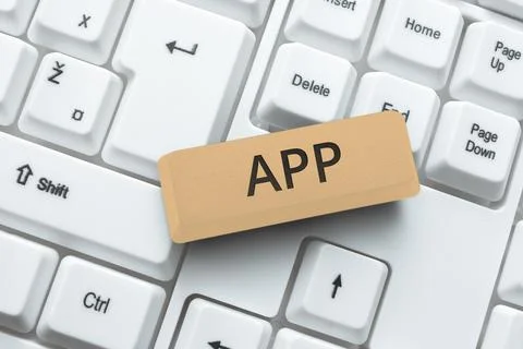 Conceptual caption App. Internet Concept computer or software application Stock Photos