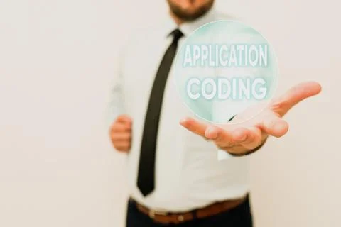 Conceptual caption Application Coding. Business showcase process by which a Stock Photos