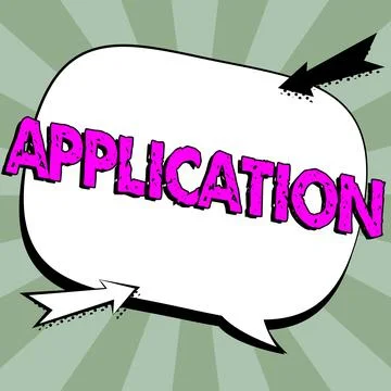 Conceptual caption Application. Word for an order for something formal and Stock Illustration