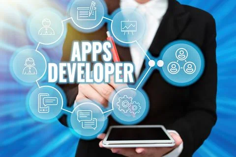 Conceptual caption Apps Developer. Business overview Graphic artist Software Foto stock