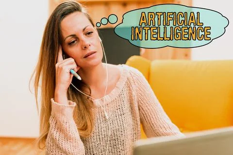 Conceptual caption Artificial Intelligence. Concept meaning Machine copy 스톡 사진