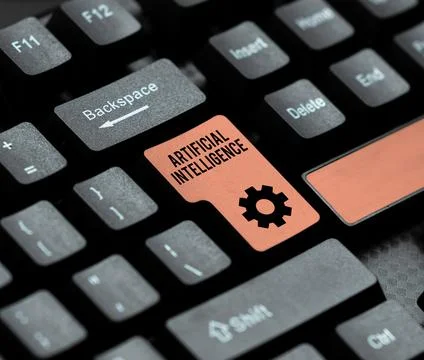 Conceptual caption Artificial Intelligence. Conceptual photo programmed to think Stock Photos