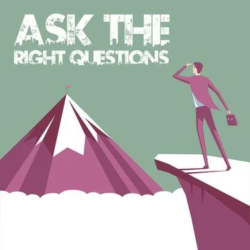 Conceptual caption Ask The Right Questions. Business approach Look for a Stock Illustration