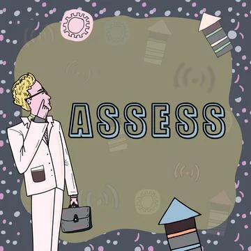 Conceptual caption Assess, Concept meaning evaluate or estimate the nature ab 库存插图