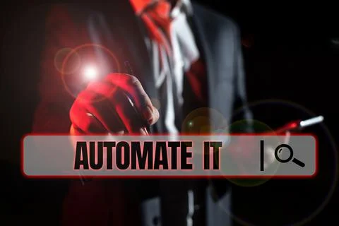 Conceptual caption Automate It. Internet Concept convert process or facility to 스톡 사진