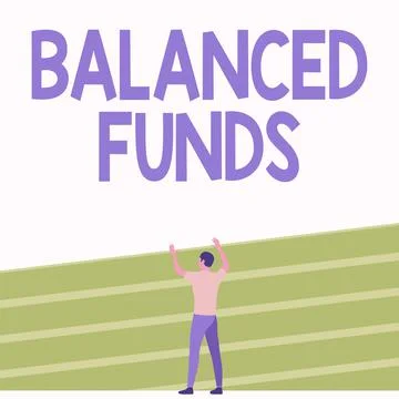 Conceptual caption Balanced Funds. Conceptual photo hybrid mutual fund that Stock Illustration