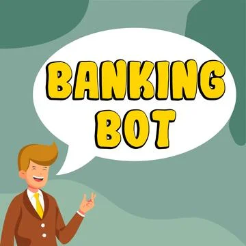Conceptual caption Banking Bot. Business showcase application that runs Stock Illustration