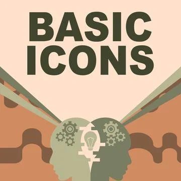 Conceptual caption Basic Icons. Business showcase pictogram or ideogram 스톡 일러스트
