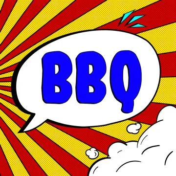 Conceptual caption Bbq. Internet Concept usually done outdoors by smoking meat Ilustración de archivo