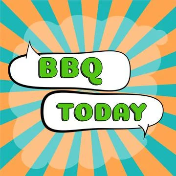 Conceptual caption Bbq. Word for usually done outdoors by smoking meat over wood Ilustración de archivo