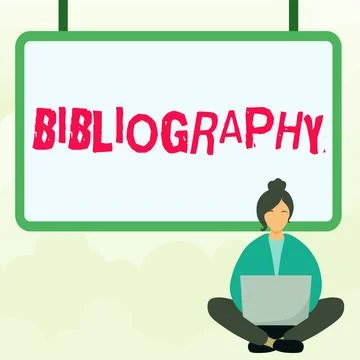 Conceptual caption Bibliography. Internet Concept a list of writings relating to Stock Illustration
