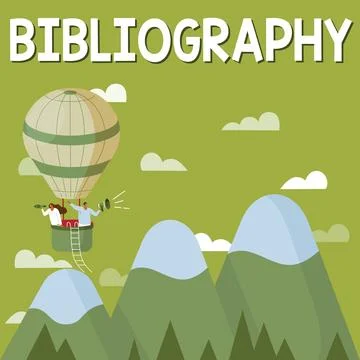 Conceptual caption Bibliography. Internet Concept a list of writings relating to Illustrazione stock
