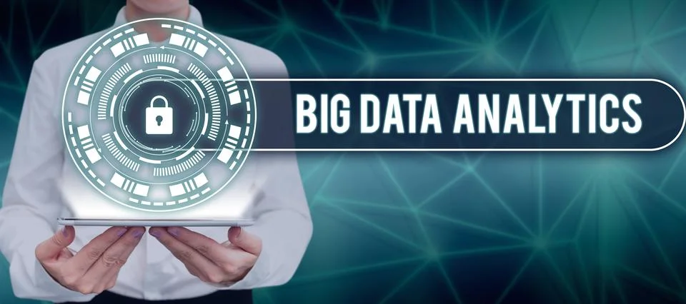 Conceptual caption Big Data AnalyticsThe process of examining large and varied Foto stock