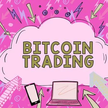 Conceptual caption Bitcoin Trading. Word Written on process of constructing a Stock Illustration