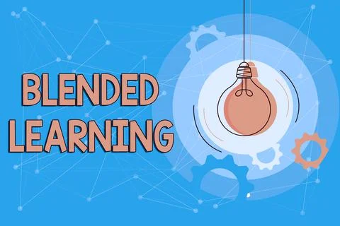 Conceptual caption Blended Learning. Concept meaning combines traditional Illustrazione stock