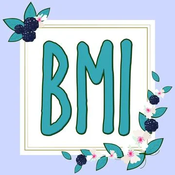 Conceptual caption Bmi. Business overview Method of estimating body fat levels Stock Illustration