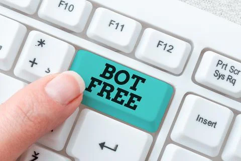 Conceptual caption Bot Free. Internet Concept a computer program that works Stock Photos