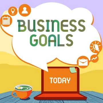 Conceptual caption Business Goals. Business concept Expectation to accomplish Stock Illustration