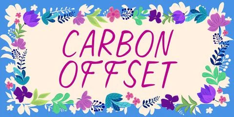 Conceptual caption Carbon Offset. Business showcase Reduction in emissions of Stock Illustration