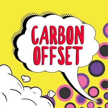 Conceptual caption Carbon Offset. Business overview Reduction in emissions of Illustrazione stock
