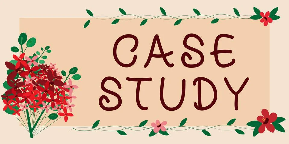 Conceptual caption Case Study. Business overview A subject matter to be Illustrazione stock