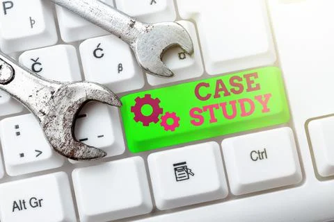 Conceptual caption Case Study. Business showcase analysis and a specific Stock Photos