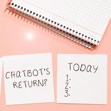 Conceptual caption Chatbot's Return. Business overview program that communicate 写真素材