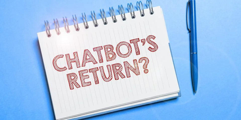 Conceptual caption Chatbot's Return. Word for program that communicate use text Foto stock