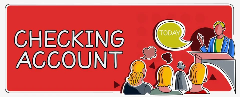 Conceptual caption Checking Account. Concept meaning transactional bank charge Stock Illustration