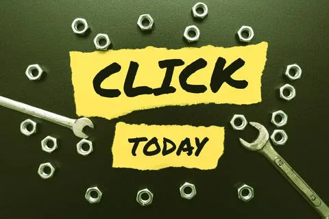 Conceptual caption Click. Business idea Act of pressing a button on a mouse 写真素材