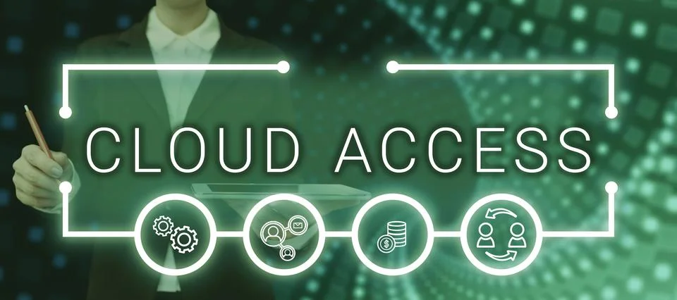 Conceptual caption Cloud Access. Word for Software tool between the organization 写真素材