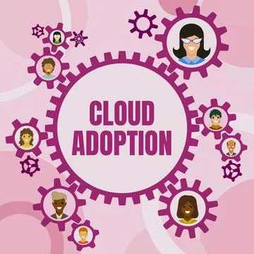 Conceptual caption Cloud Adoption. Business overview strategic move by Stock Illustration