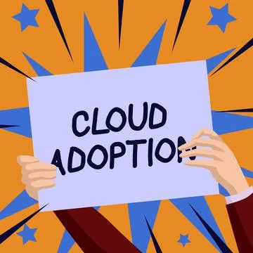 Conceptual caption Cloud Adoption. Internet Concept strategic move by Illustrazione stock