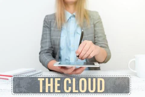 Conceptual caption The Cloud. Business showcase Programs used in Storing Stock Photos