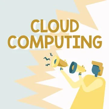 Conceptual caption Cloud Computing. Business overview use a network of remote Illustrazione stock