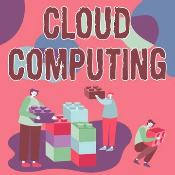Conceptual caption Cloud Computing. Business showcase use a network of remote Stock Illustration