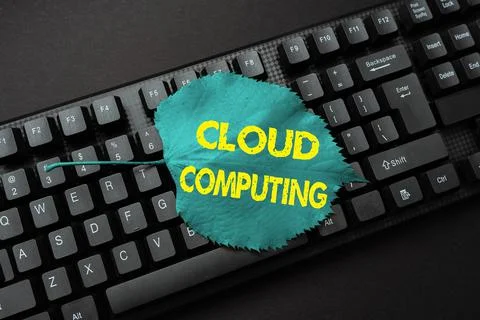 Conceptual caption Cloud Computing. Conceptual photo use a network of remote Foto stock