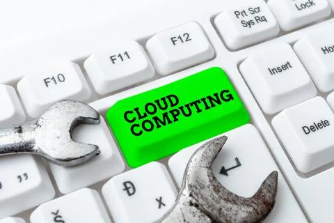 Conceptual caption Cloud Computing. Internet Concept use a network of remote Foto stock
