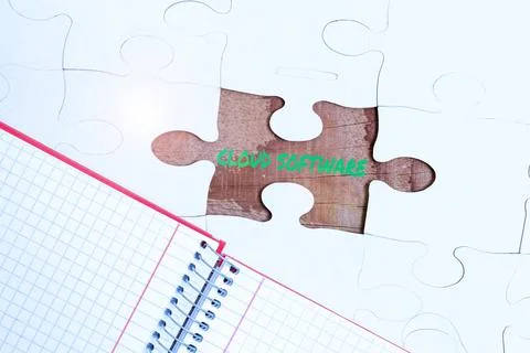 Conceptual caption Cloud Software. Word for Programs used in Storing Accessing 스톡 사진