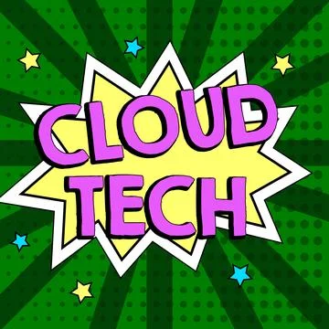 Conceptual caption Cloud Tech. Business idea storing and accessing data and Stock Illustration