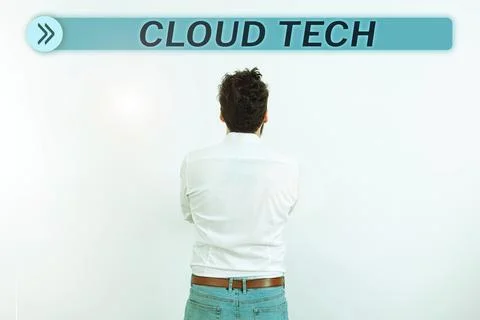Conceptual caption Cloud Tech. Business overview storing and accessing data and Foto stock