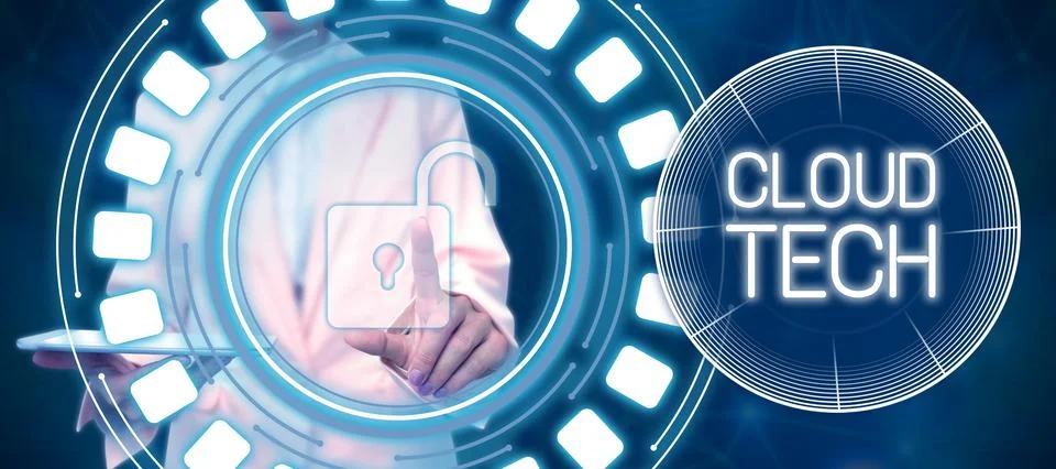 Conceptual caption Cloud Tech. Conceptual photo storing and accessing data and Stock Photos