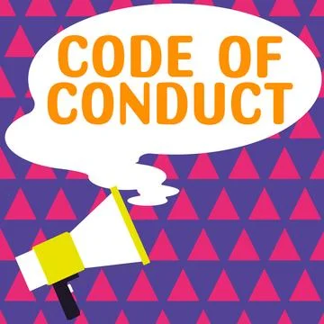Conceptual caption Code Of Conduct. Business overview Ethics rules moral codes Stock Illustration