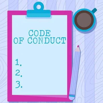 Conceptual caption Code Of Conduct. Concept meaning set of principles are ethics Illustrazione stock