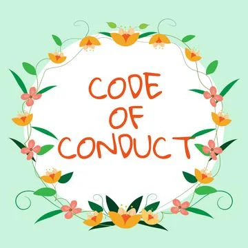 Conceptual caption Code Of Conduct. Internet Concept Ethics rules moral codes Stock Illustration