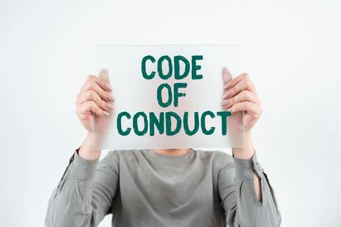 Conceptual caption Code Of Conduct. Internet Concept Ethics rules moral codes 写真素材